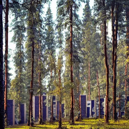 Image similar to national geographic photo of cute soviet block of flats in forest by ivan shishkin, bokeh