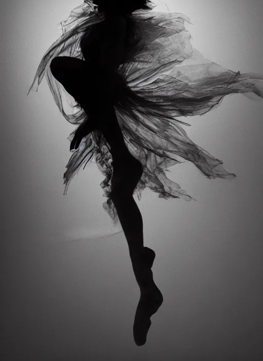 Image similar to a Photorealistic dramatic hyperrealistic render of a beautiful Female smoke dancer by Ken Brower and Deborah Ory of NYC Dance project,Lois Greenfield,Flowing cloth and smoke,Beautiful dynamic dramatic dark moody lighting,volumetric,shadows,cinematic atmosphere,Octane render,8K