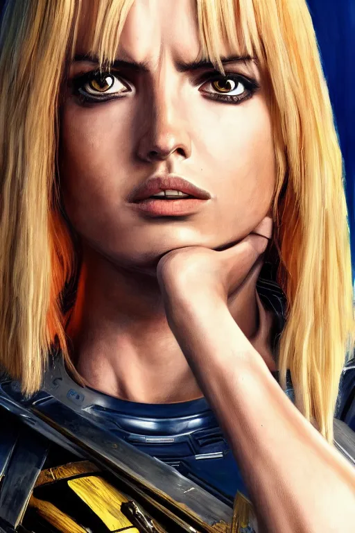 Prompt: a striking painting of Ana de Armas as 2000AD Judge Anderson, strong lighting, ultra realism, highly detailed, trending on artstation, 4K, HD, oil on canvas