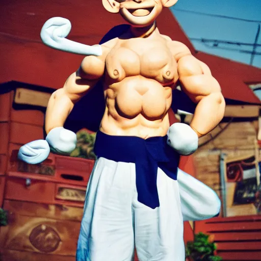 Image similar to 3 5 mm portrait photo of popeye the sailor man, photography, fullbody, dynamic lighting, beautiful face