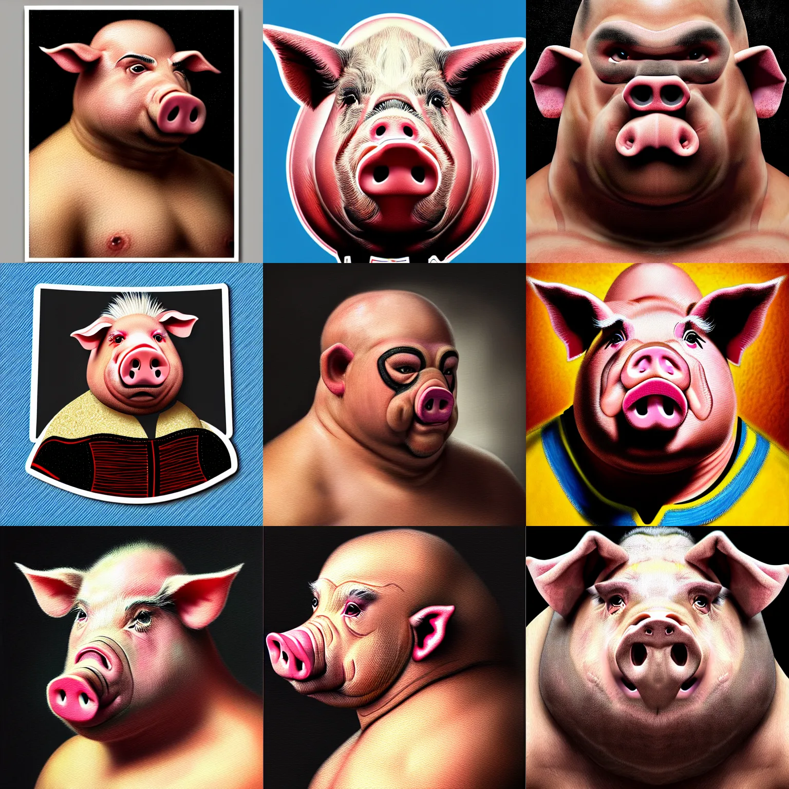 Prompt: pig wrestler close up portrait, high resolution quality extremely detailed 8k intricate sticker precise sharp color heavy texture painting by rembrandt