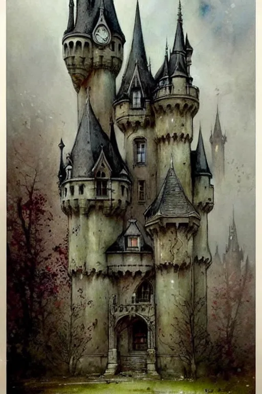 Image similar to (((((1950s fairy tale gothic revival castle city . muted colors.))))) by Jean-Baptiste Monge !!!!!!!!!!!!!!!!!!!!!!!!!!!