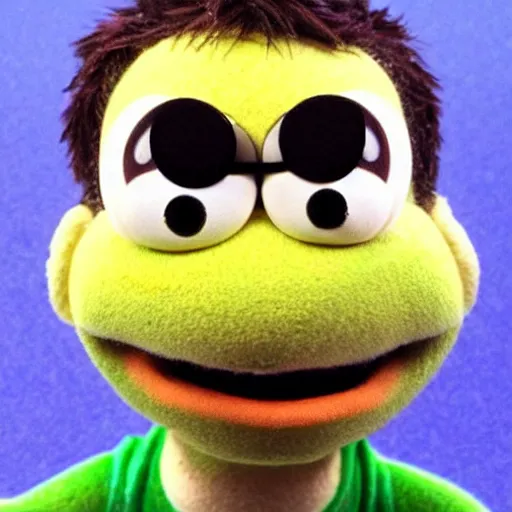 Image similar to JackSepticEye as a muppet, photorealistic