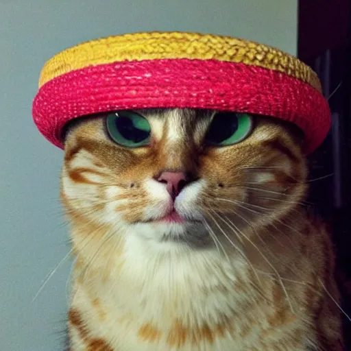 Prompt: cat wearing a rice hat