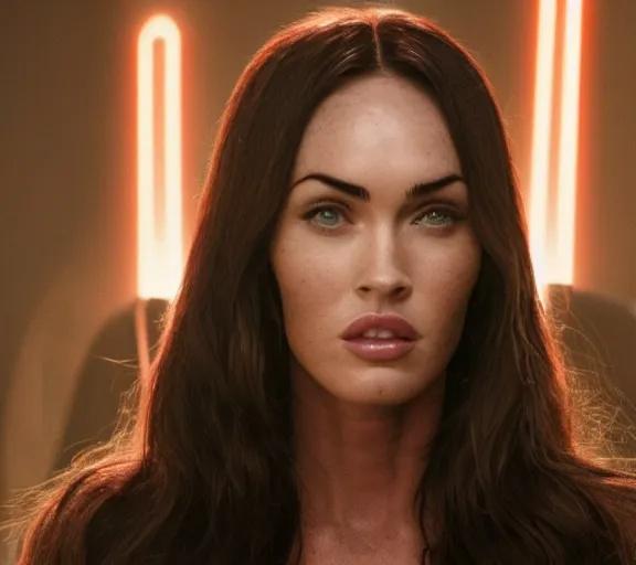 Prompt: Still of Megan Fox on the Jedi Council, Star Wars Unirverse, Cinematic Lighting, beautiful composition, 8K resolution