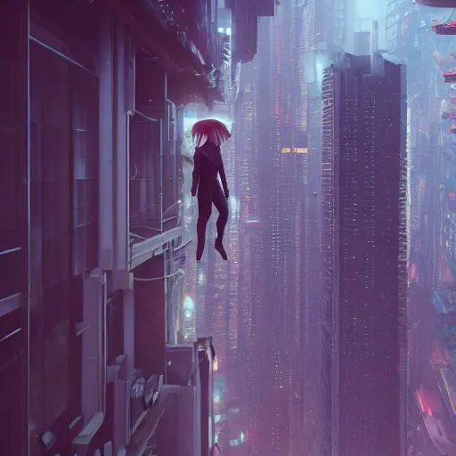 Image similar to a woman standing on the top of a building in a cyberpunk city, nighttime, raining, intricate artwork by Tooth Wu and wlop and beeple, octane render, hyper realism, 8k