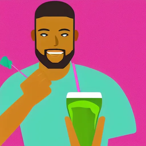 Image similar to male athlete with green smoothie in hand in the style of kurzgesagt