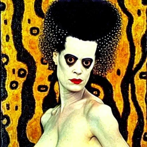 Image similar to bride of frankenstein influenced by gustav klimt.