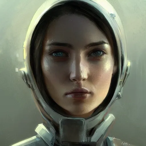 Image similar to Portrait of a woman by Greg Rutkowski, she is about 20 years old, round face, mixture turkish and russian, dark blonde hair with two strands around her face, attractive, sad and melancholy gaze, she is wearing a futuristic tactical space suit, highly detailed portrait, scifi, digital painting, artstation, concept art, smooth, sharp foccus ilustration, Artstation HQ.