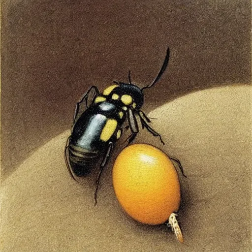 Image similar to a beautiful oil painting of a wasp and an egg by Alfred Kubin