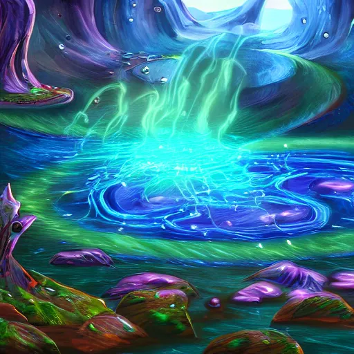 Prompt: the ultradetailed wideshot of magical water spell effects, highly detailed digital art