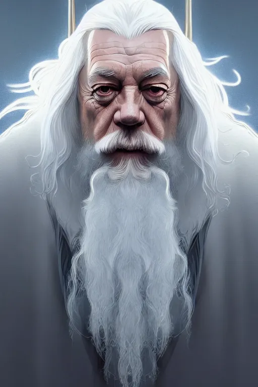 Prompt: a portrait of gandalf the white, fantasy, sharp focus, intricate, elegant, digital painting, artstation, matte, highly detailed, concept art, illustration, ambient lighting, art by ilya kuvshinov, artgerm, alphonse mucha, and greg rutkowski