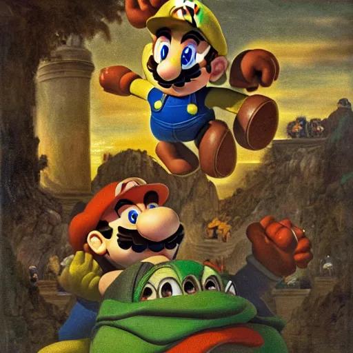 Image similar to super Mario Bros by Salvator Rosa