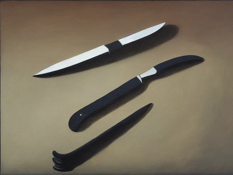 Prompt: knives, painting by rene magritte, high detail, high resolution