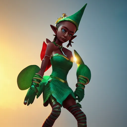 Image similar to beautiful afroame elf, clash royal style characters, unreal engine 5, octane render, detailed, cinematografic, cinema 4 d