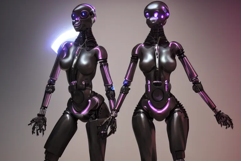 Image similar to cyberpunk alien concept inspired female robot, futuristic look, highly detailed body, very powerful, photorealistic camera shot, bright studio setting, studio lighting, crisp quality and light reflections, unreal engine 5 quality render