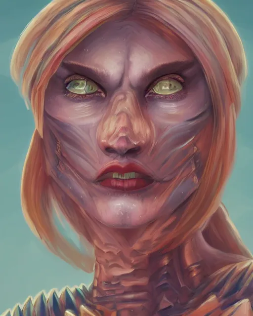 Prompt: a painting head and shoulders portrait of a gorgeous female Nordic alien of pure beauty, made in tones of color, insanely detailed, loony toons style, digital art, trending on artstation, isometric views, 8k