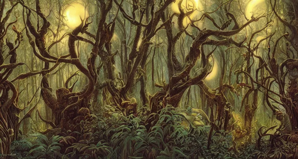 Image similar to Enchanted and magic forest, by Gerald Brom,