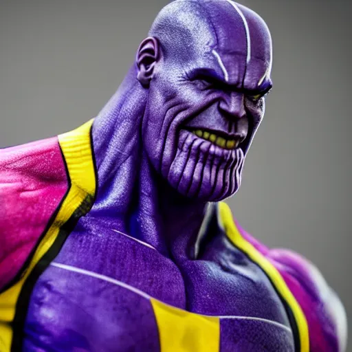 Prompt: thanos playing soccer, 4k, 55mm, close up shot