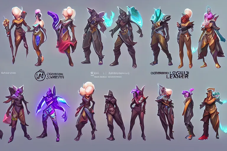 Prompt: Concept art of the new League of Legends Champion on Summoner's Rift, Isometric, Digital Painting, Trending on Artstation, Character Reference Sheet