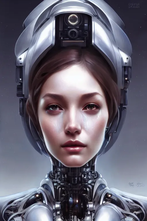 Image similar to beautiful crying! female mechanical android!, half portrait, intricate detailed environment, photorealistic!, intricate, elegant, highly detailed, digital painting, artstation, concept art, smooth, sharp focus, illustration, art by artgerm and greg rutkowski and alphonse mucha