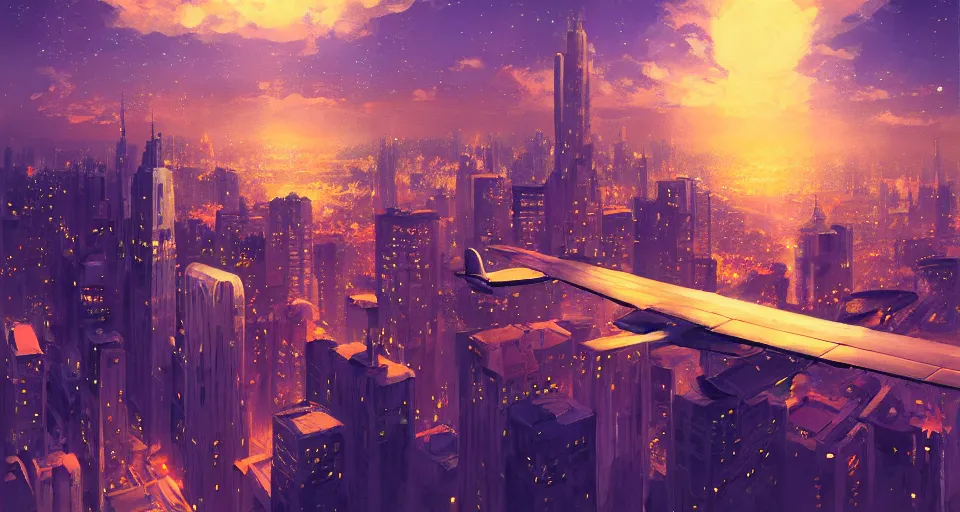 Prompt: city flying in the sky, night setting with stars. realistic shaded lighting poster by ilya kuvshinov katsuhiro, magali villeneuve, artgerm, jeremy lipkin and michael garmash, rob rey and kentaro miura style, trending on art station