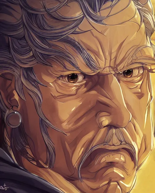 Prompt: An old man looking into a golden mirror, close-up, fantasy art, male art, in the style of masami kurumada, illustration, epic, fantasy, intricate, hyper detailed, artstation, concept art, smooth, sharp focus, ray tracing