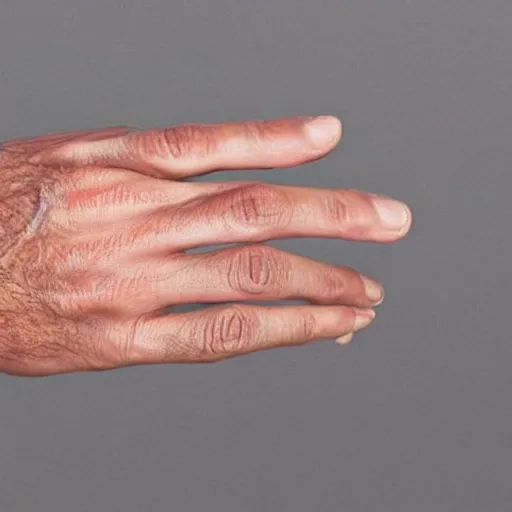 Image similar to a normal male hand with a five-finger ring and a joint between the middle and index fingers