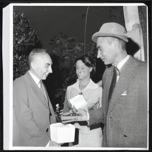 Image similar to photo of robert oppenheimer selling flowers