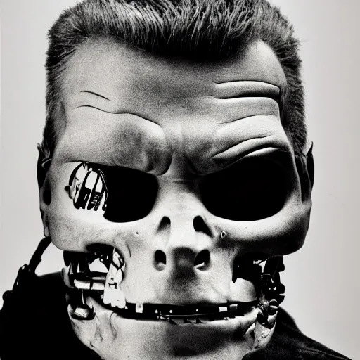 Image similar to the terminator, irving penn portrait, large format black and white photography