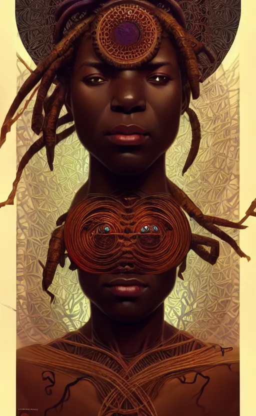 Prompt: ! dream the god anansi, african mythology, intricate, upper body, highly detailed, digital painting, artstation, concept art, sharp focus, cinematic lighting, illustration, art by artgerm and greg rutkowski, alphonse mucha, cgsociety