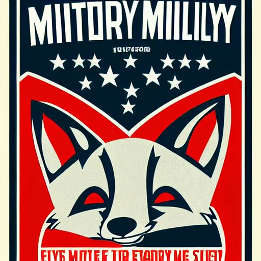 Prompt: modern military foxes, propaganda poster