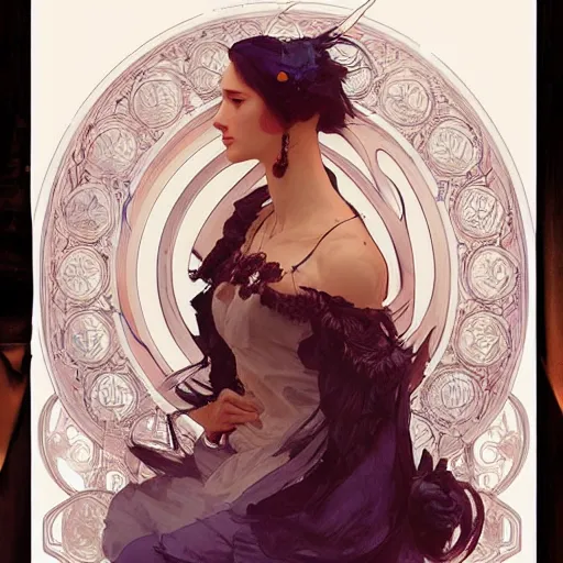 Image similar to beautiful victorian raven digital painting, art by artgerm and greg rutkowski, alphonse mucha, cgsociety