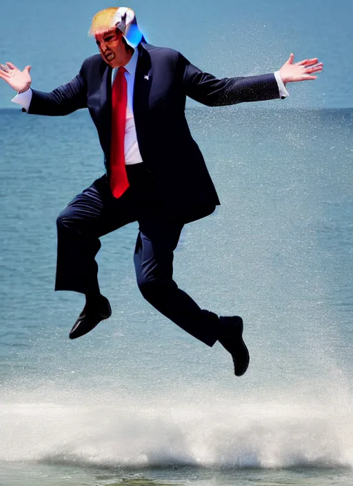 Image similar to trump jumping on water