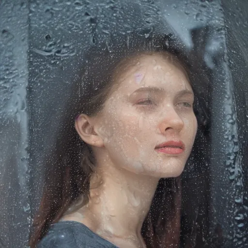 Image similar to studio photo of person in rain, by Leibowitz, detailed, photorealistic