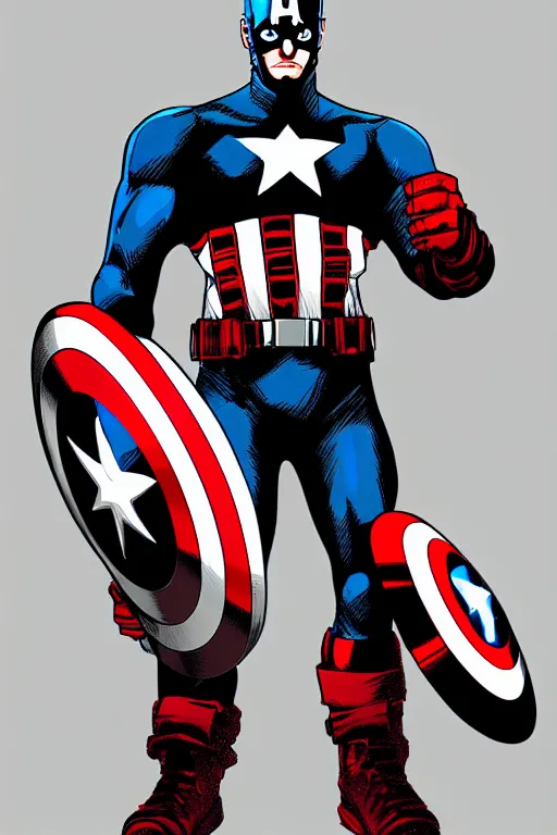 Image similar to Captain America high quality digital painting in the style of Laurie Greasley