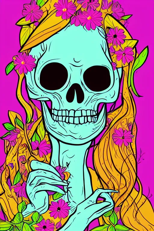 Image similar to portrait of a flower skeletor girl, art by milka oxana, sticker, colorful, illustration, highly detailed, simple, smooth and clean vector curves, no jagged lines, vector art, smooth