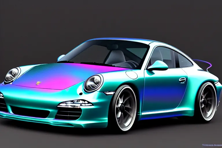 Image similar to iridescent Porsche 911, by Thomas Kincade, Richard Sigamani, 8k photorealistic, HD, high details, concept art, trending on artstation