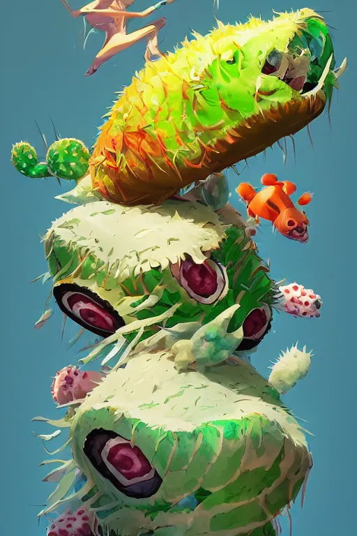 Image similar to 3 d render creature animal sushi cristal very big eye roots cactus elemental flush of force nature micro world fluo fishscale, comics gta 5 cover, official fanart behance hd artstation by jesper ejsing, by rhads, makoto shinkai and lois van baarle, ilya kuvshinov, ossdraws