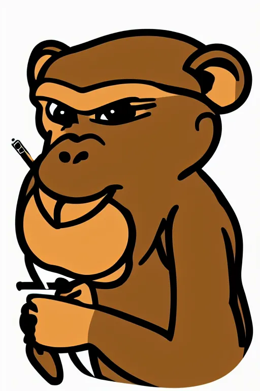 Image similar to Portrait of a Monkey with a cigarette, sticker, colorful, illustration, highly detailed, simple, smooth and clean vector curves, no jagged lines, vector art, smooth