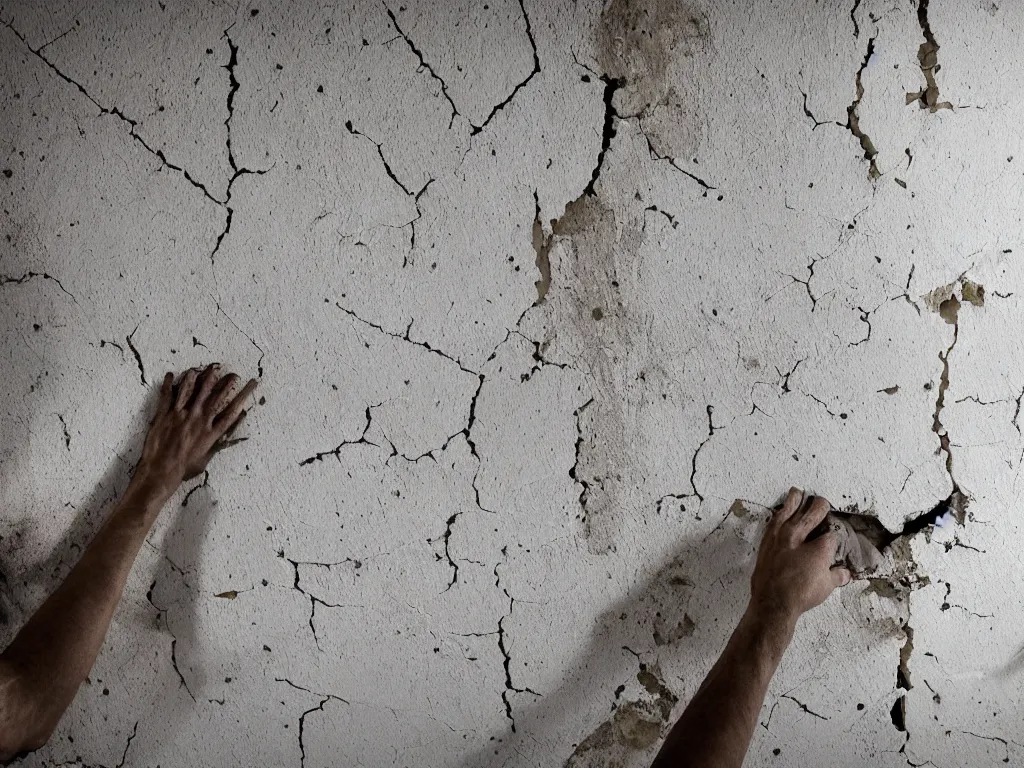 Prompt: rationalistic house, cracked walls, dirty walls,