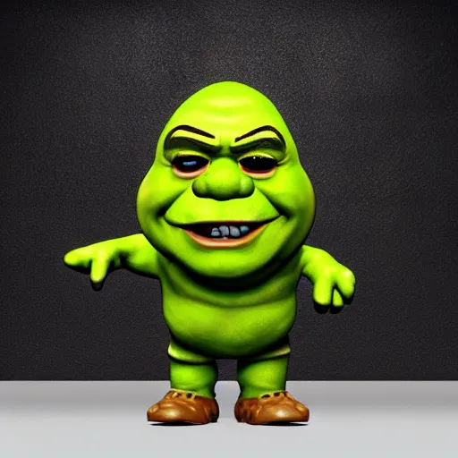 Image similar to 3D render vinyl Funko Pop Shrek figures with clown makeup, realism, 8K, RTX