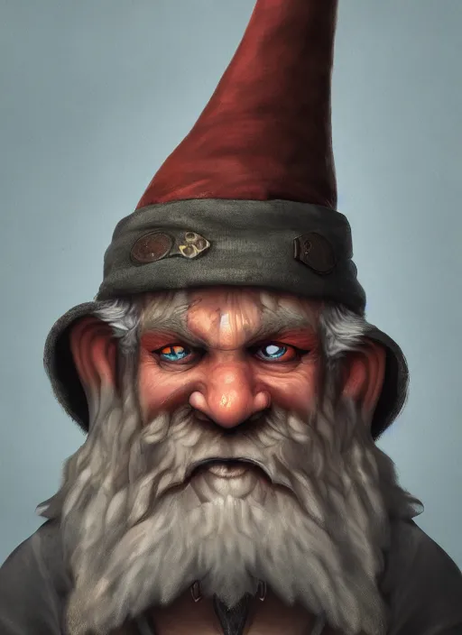 Image similar to a highly detailed airbrush painting of a evil mage gnome, trending on artstation, unreal 5, daz, hyperrealistic, octane render, dungeons and dragons, dynamic lighting