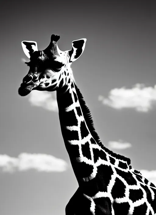 Image similar to two giraffe black and white portrait white sky in background