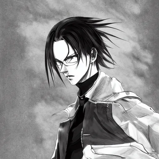 Image similar to Levi Ackerman, elegant, 2d, ultra highly detailed, digital painting, smooth, sharp focus, artstation, black and white art by Takehiko Inoue, by Tsutomu Nihei