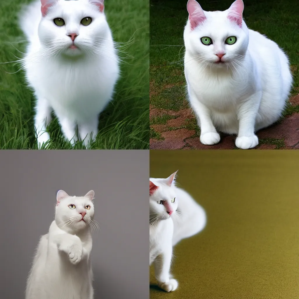 Prompt: photo of irritated white cat, hyper realistic