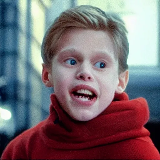 Image similar to Live Action Still of Jerma in Home Alone, real life, hyperrealistic, ultra realistic, realistic, highly detailed, epic, HD quality, 8k resolution, body and headshot, film still