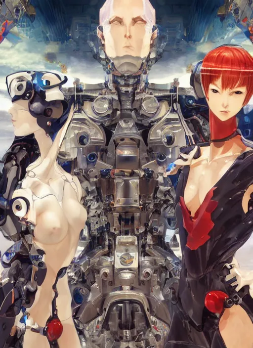 Image similar to a group of robots find the ancient resting place of their noble leader, digital painting masterpiece, advanced lighting technology, stylized yet realistic anatomy and face, gorgeous, by shigenori soejima and bastien vives and balak and michael sanlaville, 4 k wallpaper, cinematic, gorgeous brush strokes, coherent and smooth