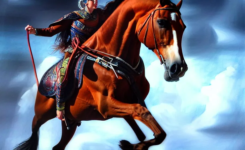 Image similar to a resplendant impressive portrait of a noble horse rearing up. fantasy art, alex ross, heroic lighting, very very very beautiful raytraced rendering