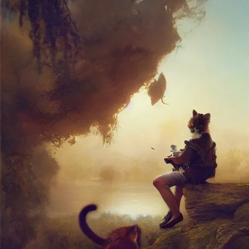 Image similar to UHD tonalism painting of Captain Archer eating a kitten, by Antonio Caparo and Ferdinand Knab and Greg Rutkowski, UHD, photorealistic, trending on artstation, trending on deviantart